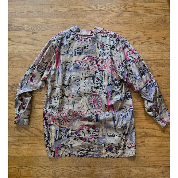 Vtg Stunt Collection 100% Silk Majestic Abstract Print Tunic Blouse Size Medium - Picture 3 of 8